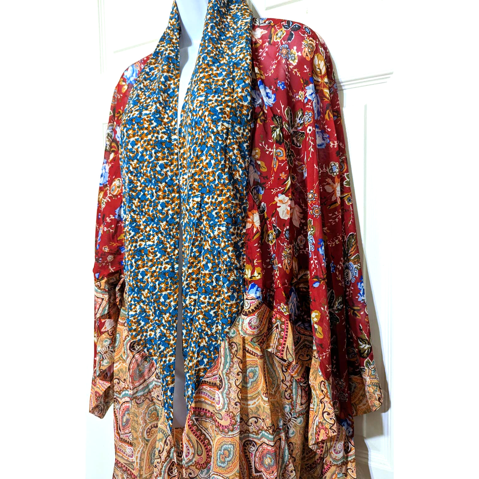 Umgee Sheer Long Paisley Floral Boho Kimono in Berry Mix Plus Size 1XL/2XL