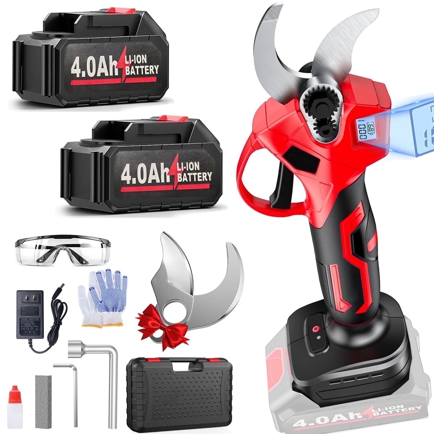 21V Electric Pruning Shears 2Pcs Motor Rechargeable Batteries Pruner LCD Display