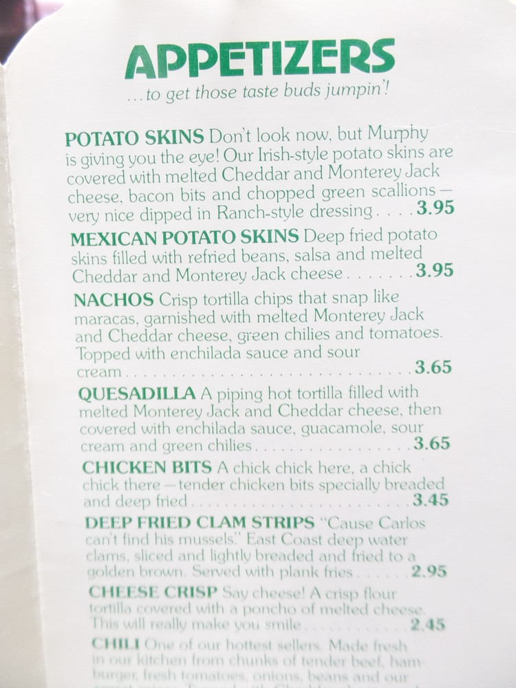 1981 Carlos Murphy's Die-cut Menu