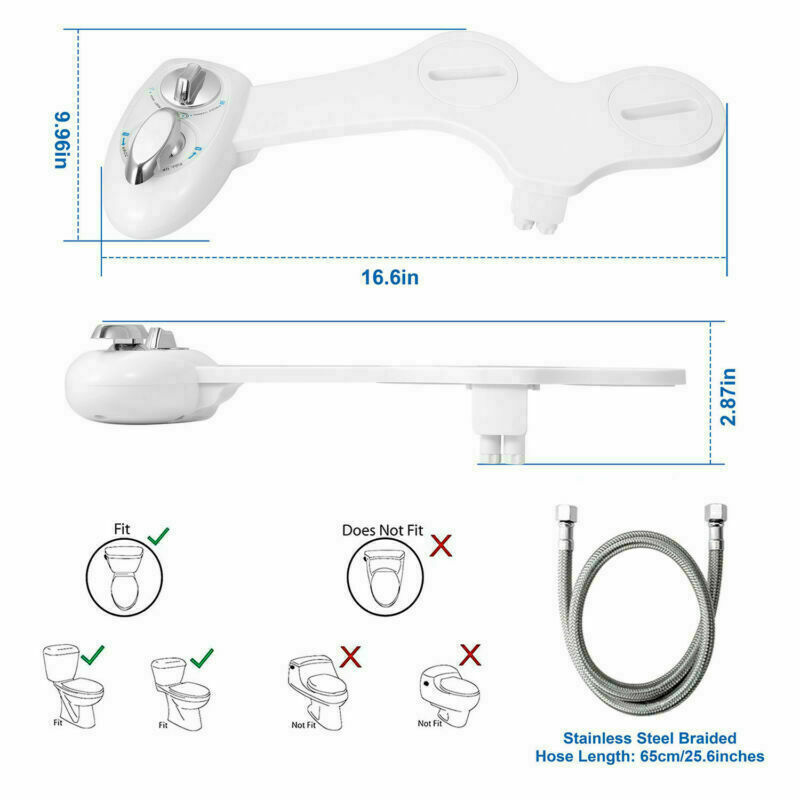 Bidet Fresh Water Spray Kit Non Electric Toilet Seat Attachment with Dual Nozzle