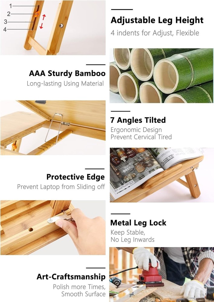 Foldable Bamboo Bed Tray with Drawer