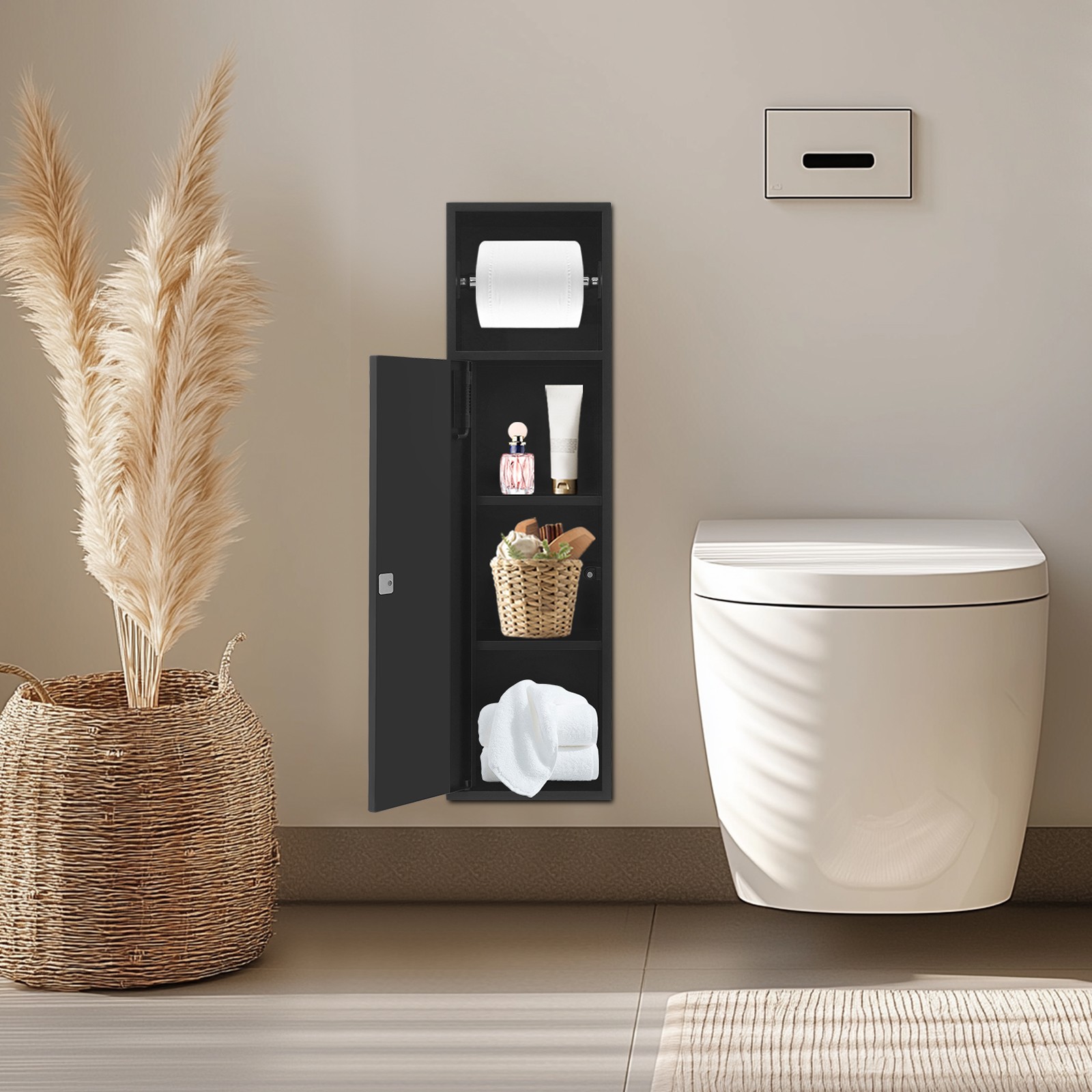 4-Tier 304 Stainless Steel Recessed Bathroom Niche W/ Toilet Paper Holder