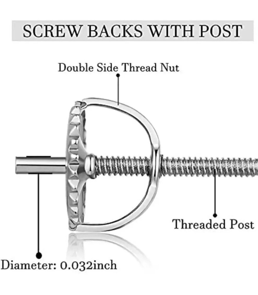 14K Solid White Gold Replacement 1-Pair Screw Back for Stud Earrings Top Quality