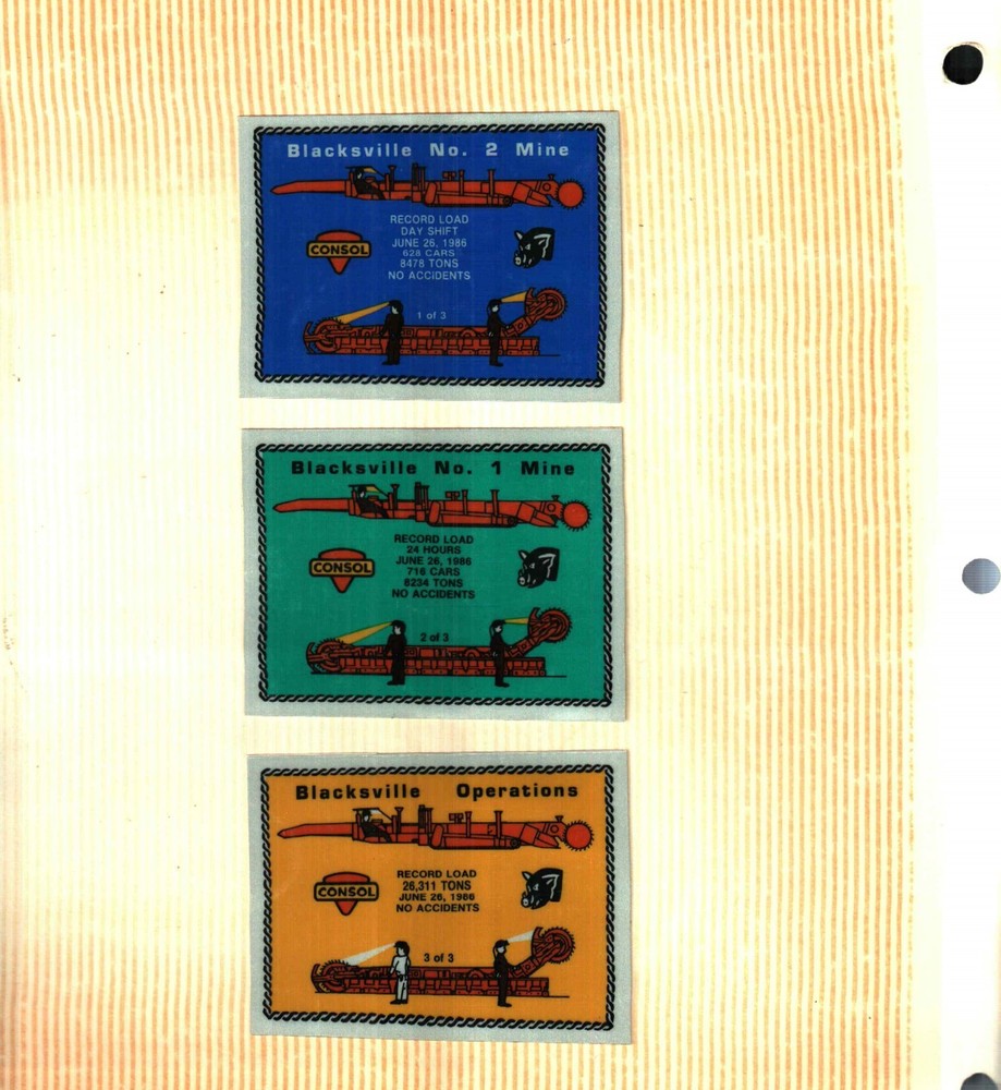3 DIFF. NICE (SET) BLACKSVILLE CONSOL COAL CO. COAL MINING STICKER # 781