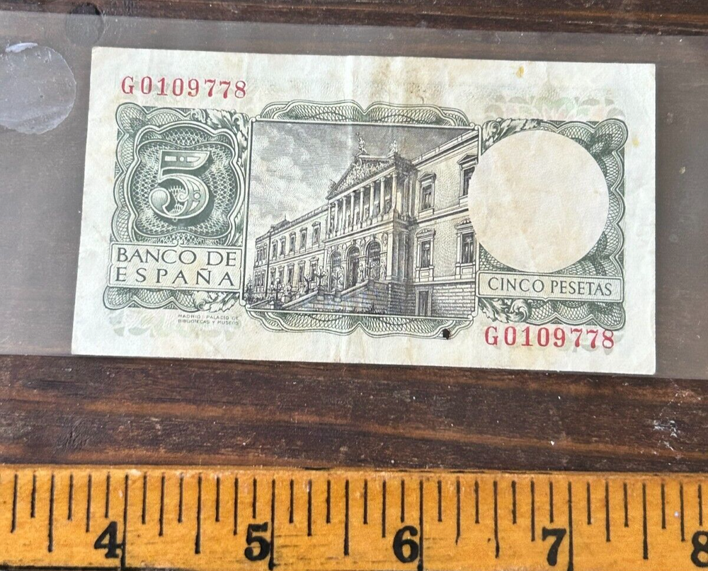 Vintage 91954) Spain Cinco Pesetas Note