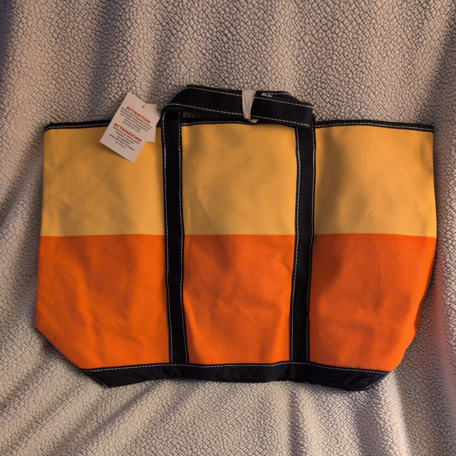 Walt Disney World Mickey Mouse Large Orange Yellow Strip Canvas Sturdy Tote Bag