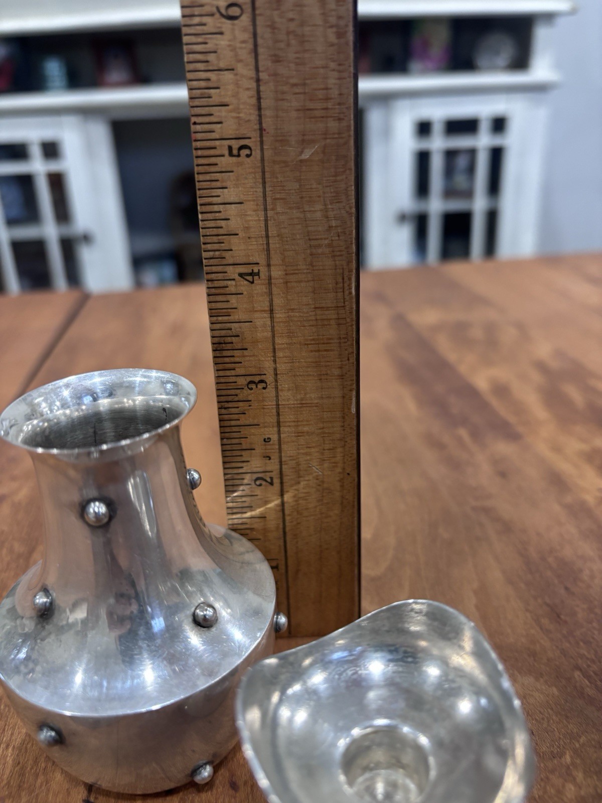 Antique Pair Of Silver Candle Sticks And Bud Vase Marked