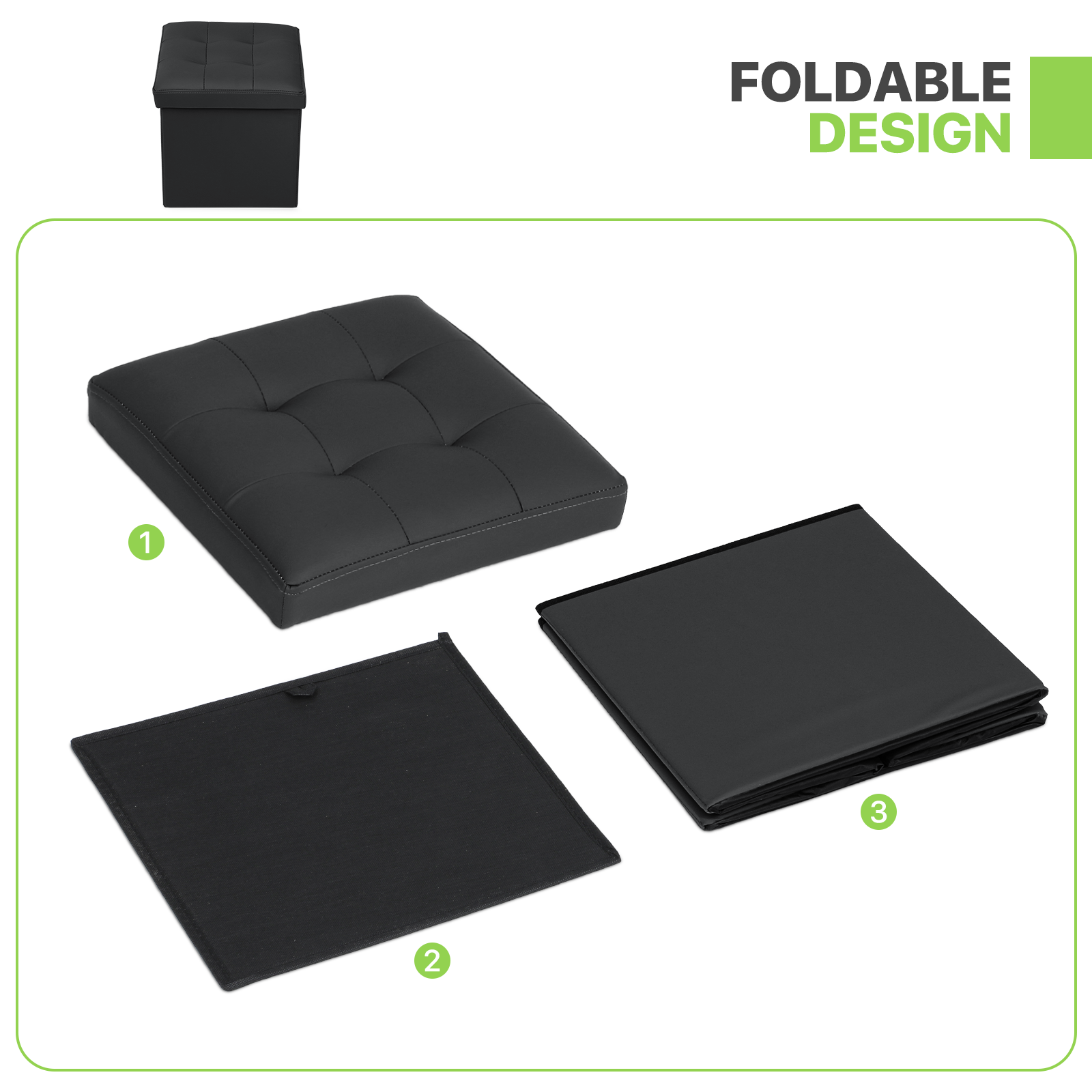 Black Faux Leather Storage Ottoman Classic Cube Seat Home Entryway Décor Benches