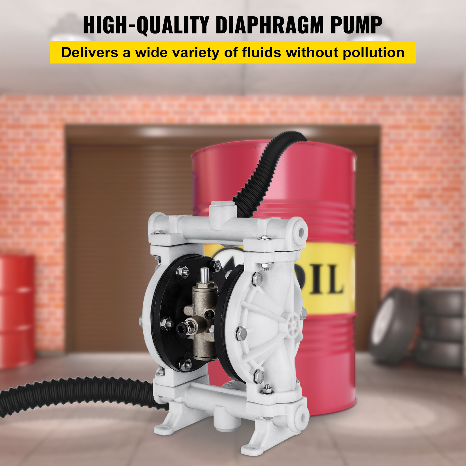 VEVOR 2.5GPM Air-Operated Double Diaphragm Pump Polypropylene
