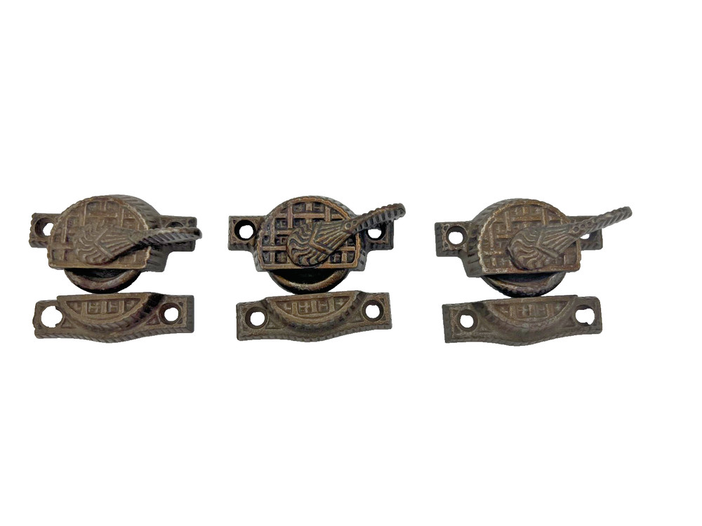 3 matching Victorian Aesthetic 2 pc. Window Lock Latch Sets