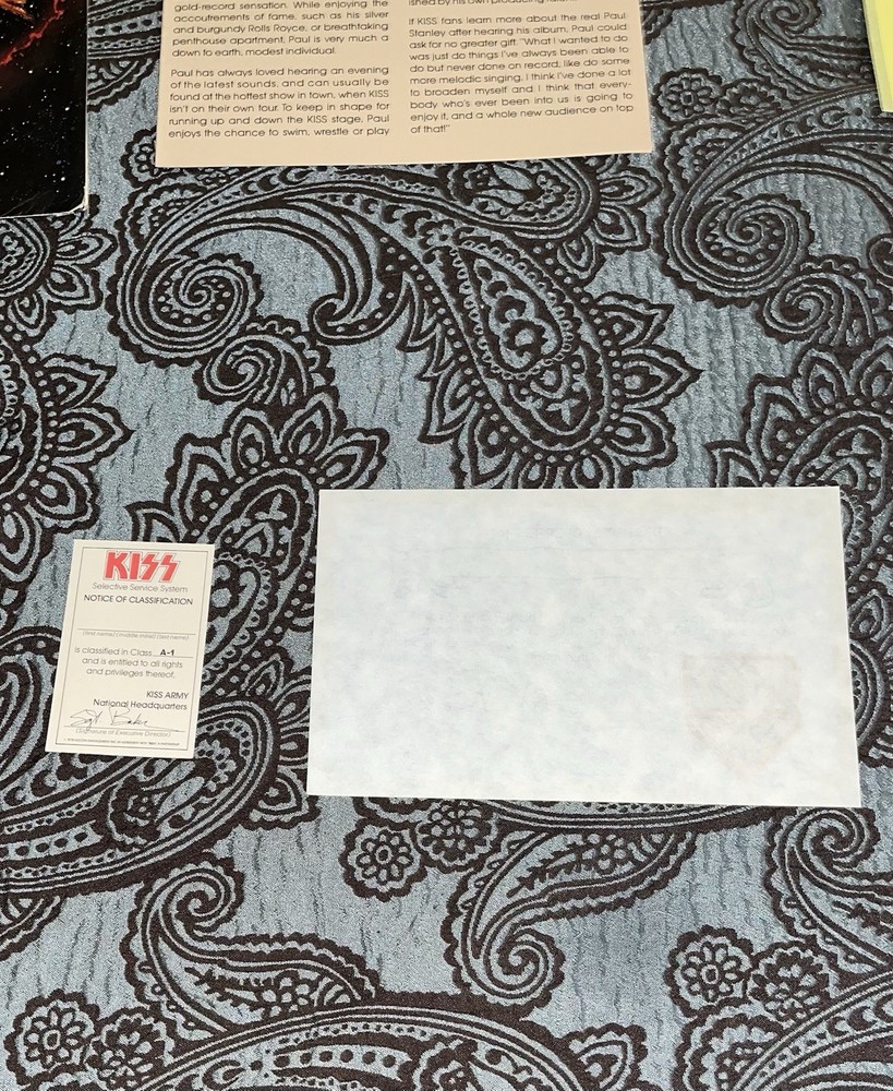 Vintage 1970’s Kiss Army Kit Membership Card Certificate Collection Aucoin