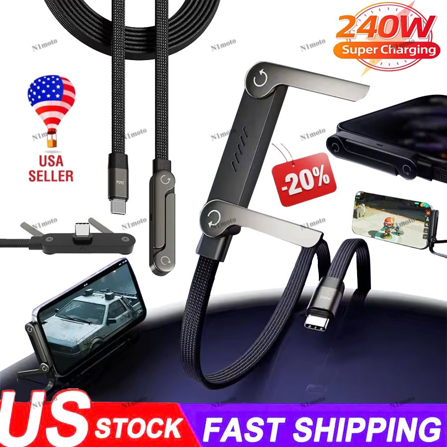 240w Fast Charging Foldable Bracket Data Cablewith Holder For All Type C Phone