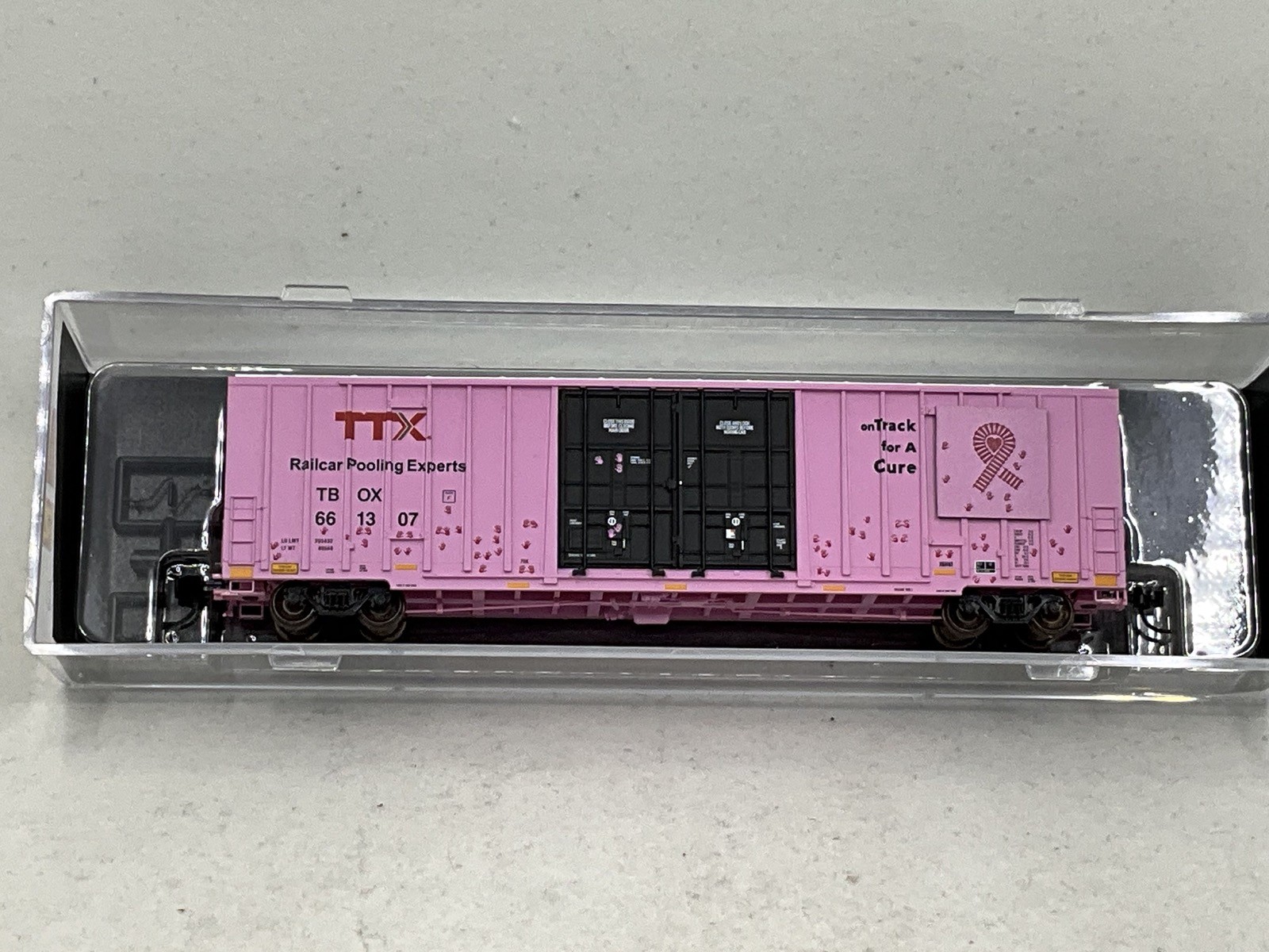 NIB MicroTrains N Scale TTX Pink 'On Track for a Cure' 60 Ft HighCube Boxcar