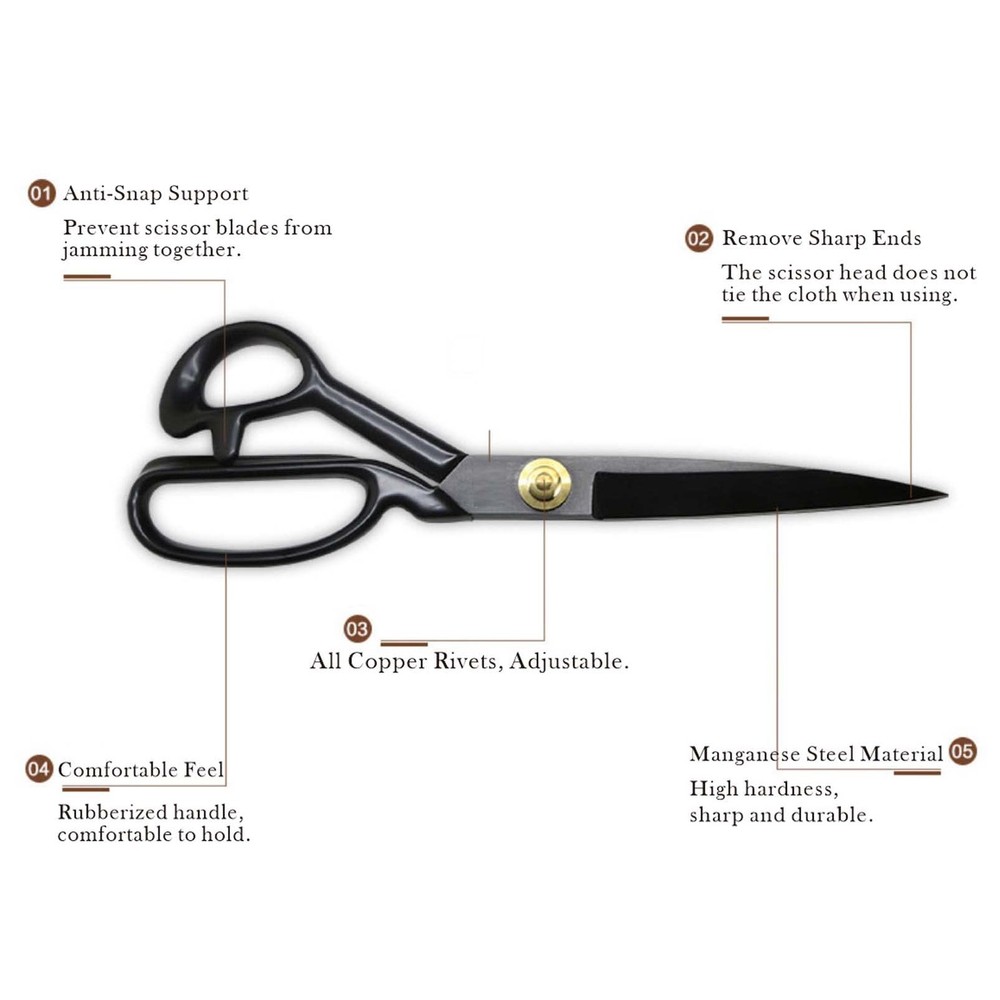 Black 11 Inch Professional Tailor Fabric Sharp Scissors Sewing Leather Shears