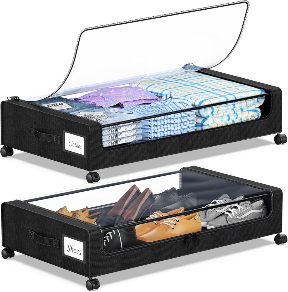 Under Bed Storage W/ Wheels 2-Pack Under the Bed Storage Containers W/ Clear