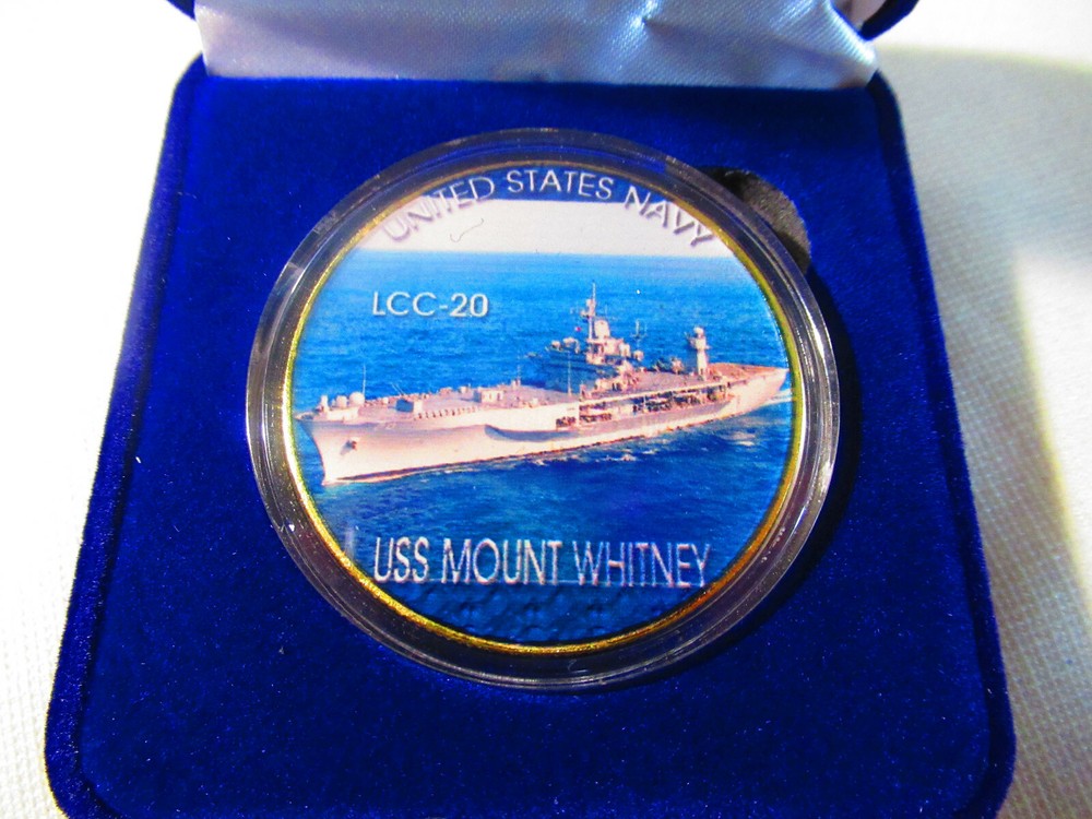 US NAVY - USS MOUNT WHITNEY (LCC-20) Challenge Coin w/ Presentation Box