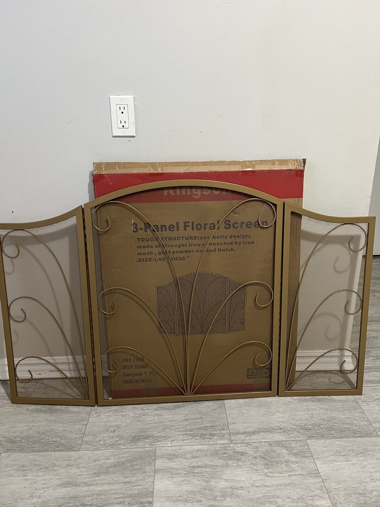 3-Panel Arched Fireplace Screen Decorative, Handcrafted Iron Spark Cover