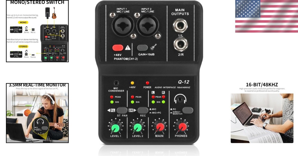 USB Audio Interface Q-12: XLR & 3.5mm Inputs for Studio-Quality Recordings