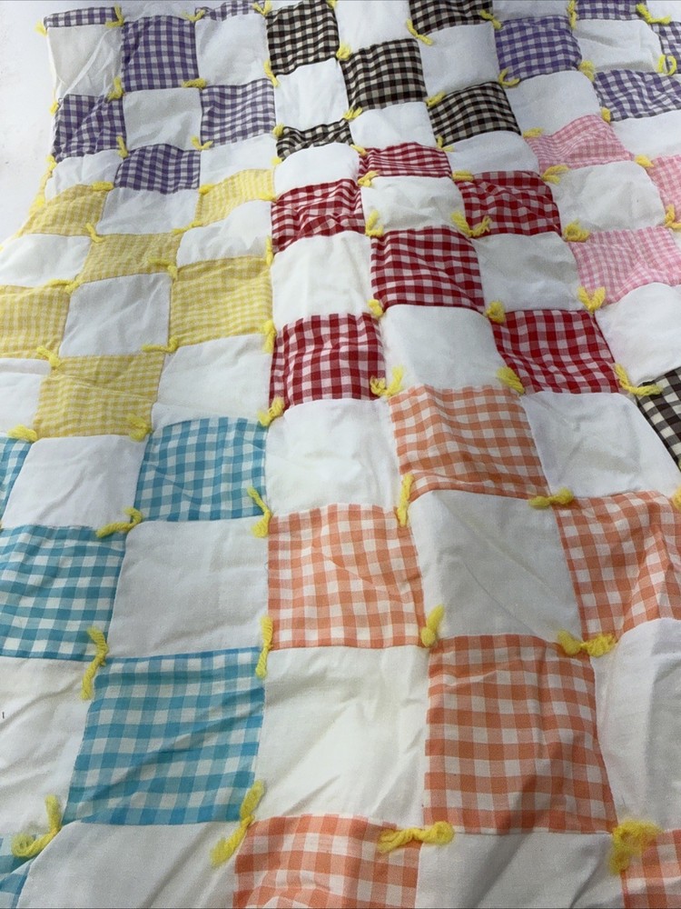 Patchwork Quilt Blanket Homemade 75” X 76" Square Scrap Block READ