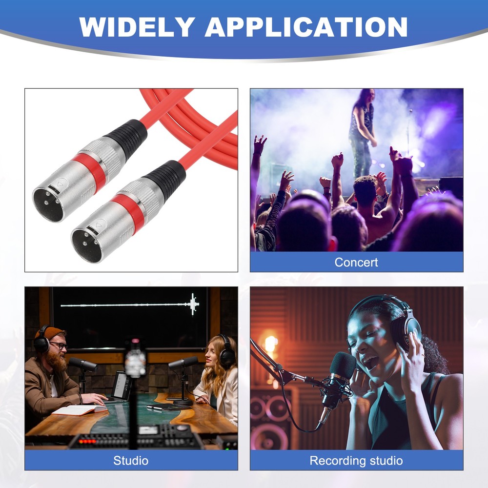 XLR M/M 16ft 3pin Cable for Microphone Adapter Red