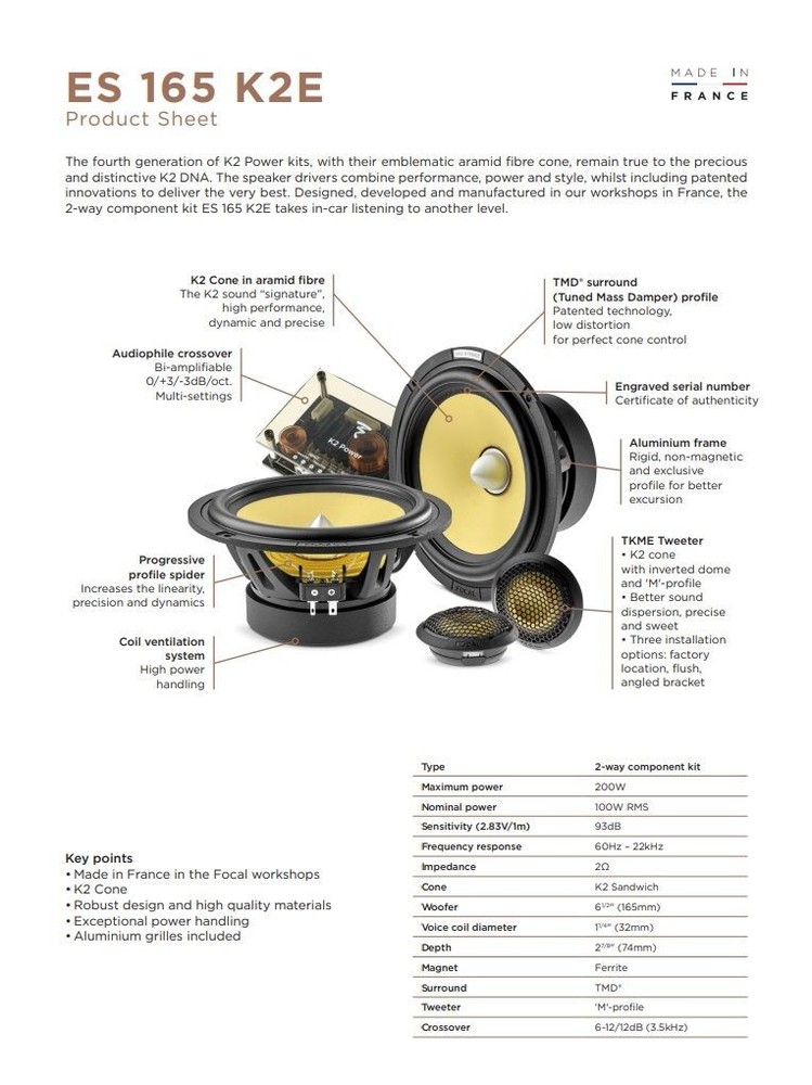 Focal Es165K2E 6.5" 2-Way Component Speaker Set K2 Power Evo