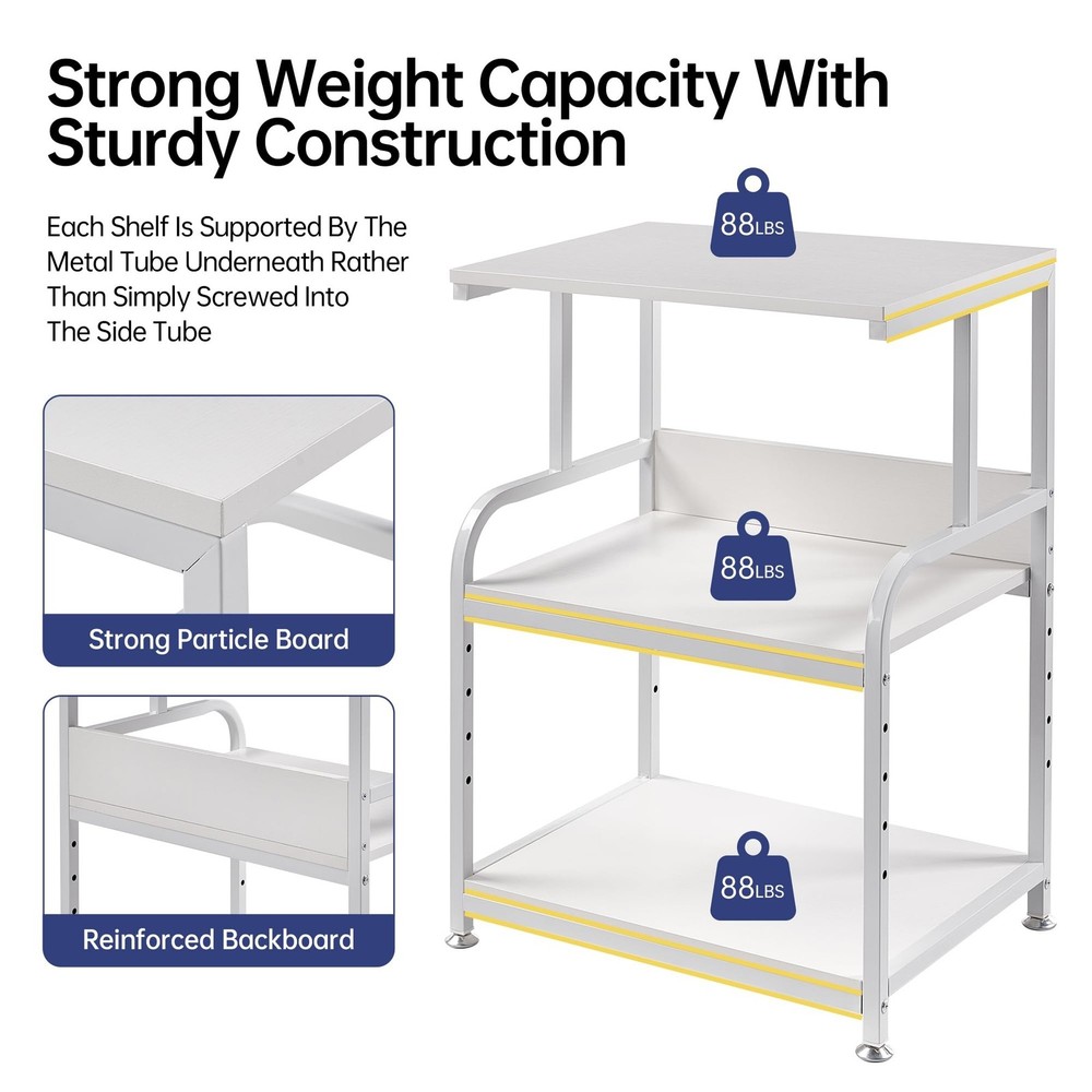 Fannova White Printer Stand with Storage, 3 Tier Printer Table with Height Ad...