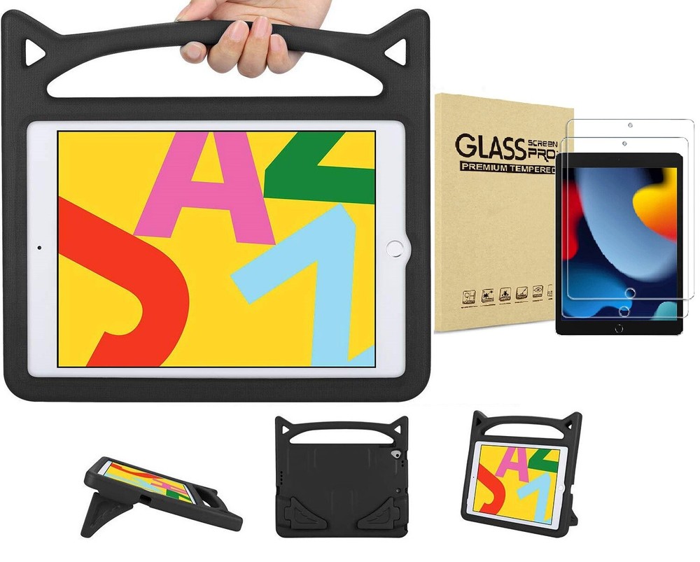 Case For iPad 9th Generation, 10.2" iPad Case Cover with Glass Screen Protector