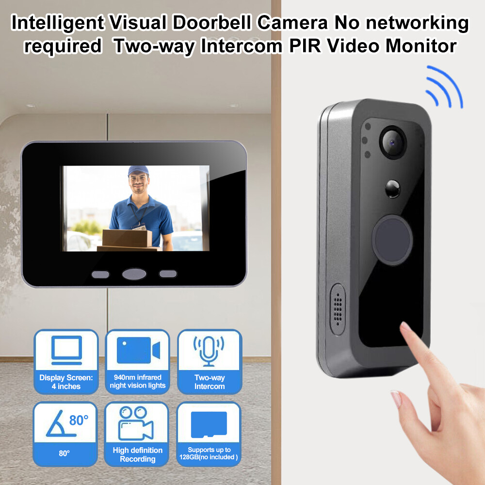 Intelligent Wireless Smart Visual Doorbell Camera 2 Way Intercom PIR 4in Display