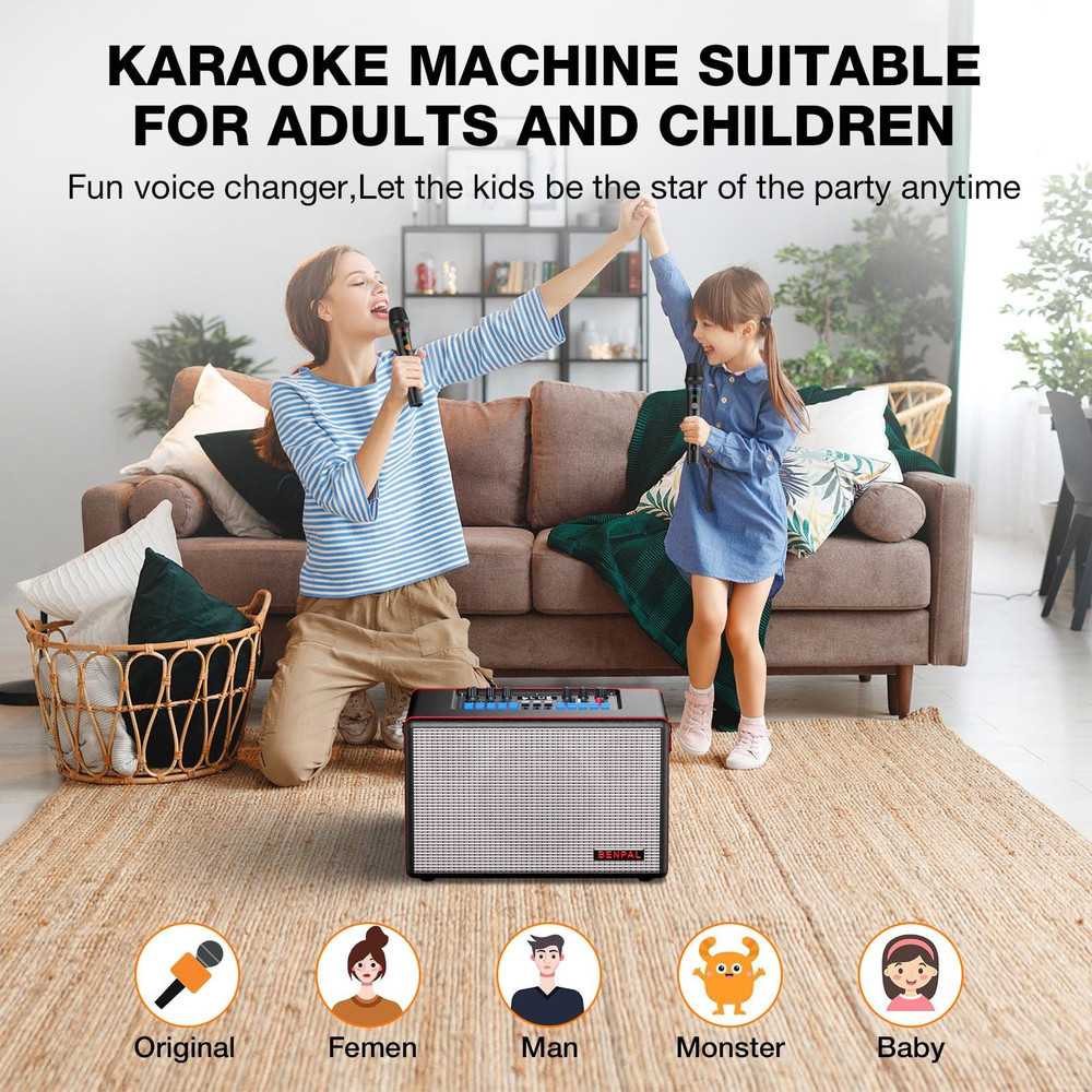 Karaoke Machine with Two Wireless Microphones, Portable Bluetooth Speaker-New!!!