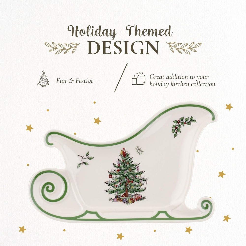 Christmas Tree Embossed Sleigh Plate, 9-Inch Festive Serving Dish for Christm...
