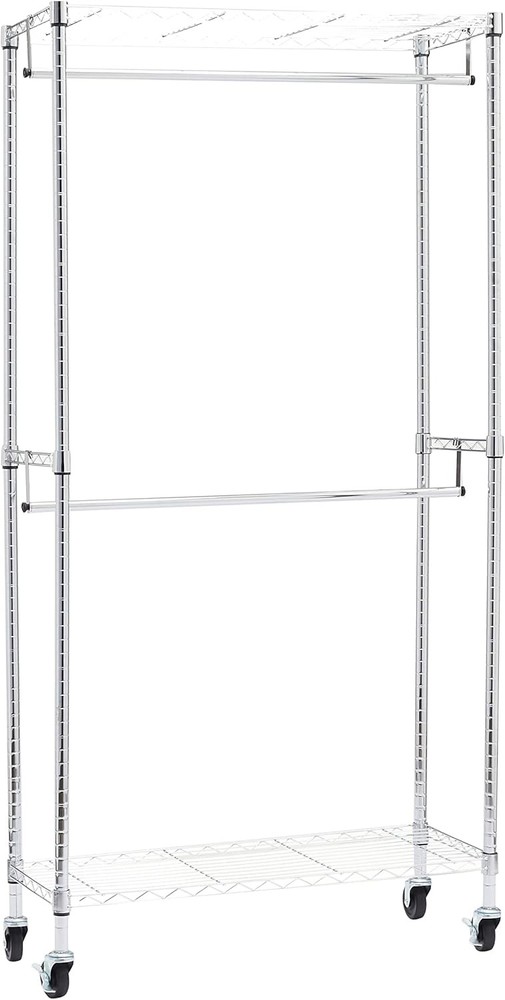 Adjustable Clothes Rack Handing Double Hanging Rod Garment Rolling Closet