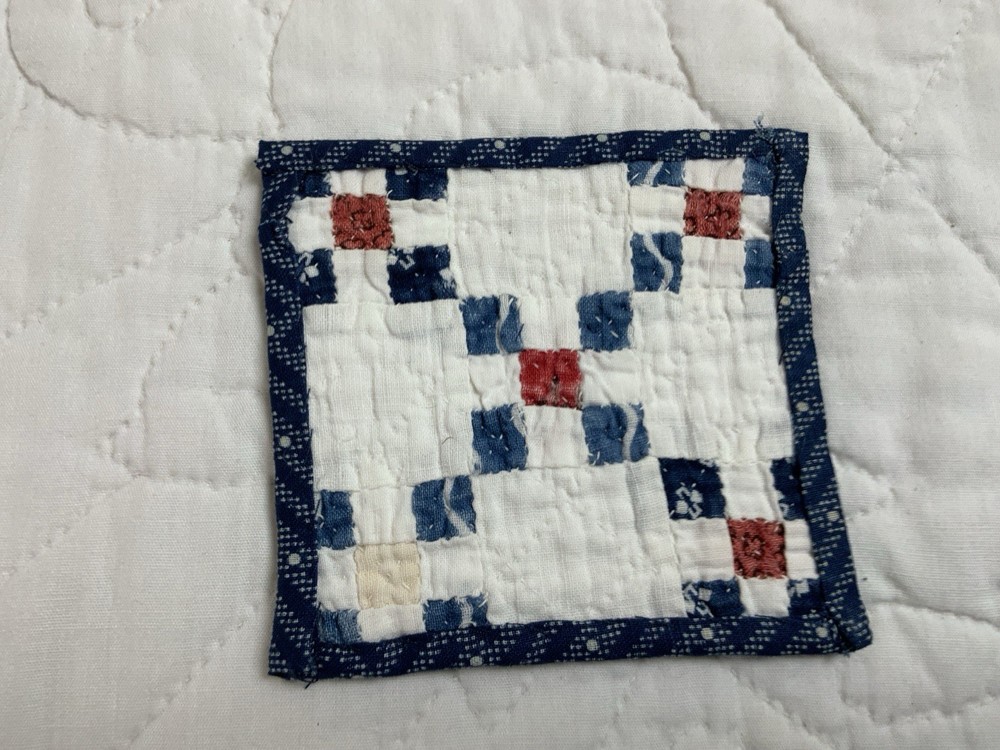 Antique Vintage Patchwork Mini Quilt Table Topper Or Doll Crib Quilt, Nine Patch