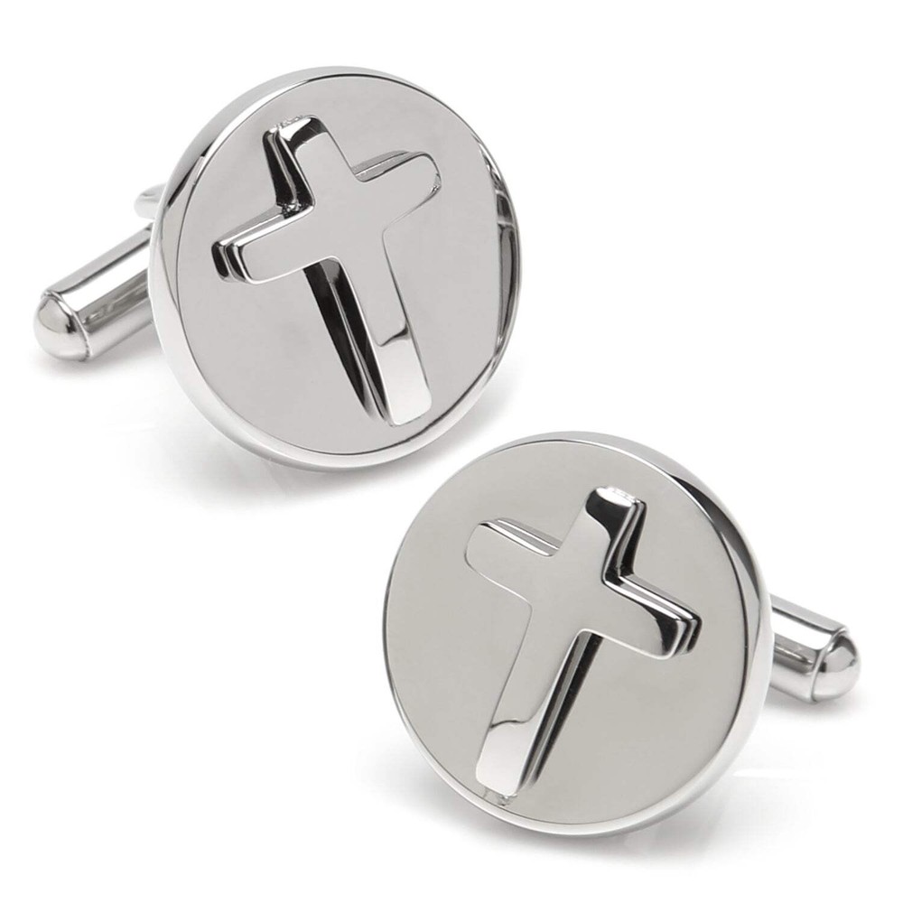 Cross Round Stainless Steel Cufflinks
