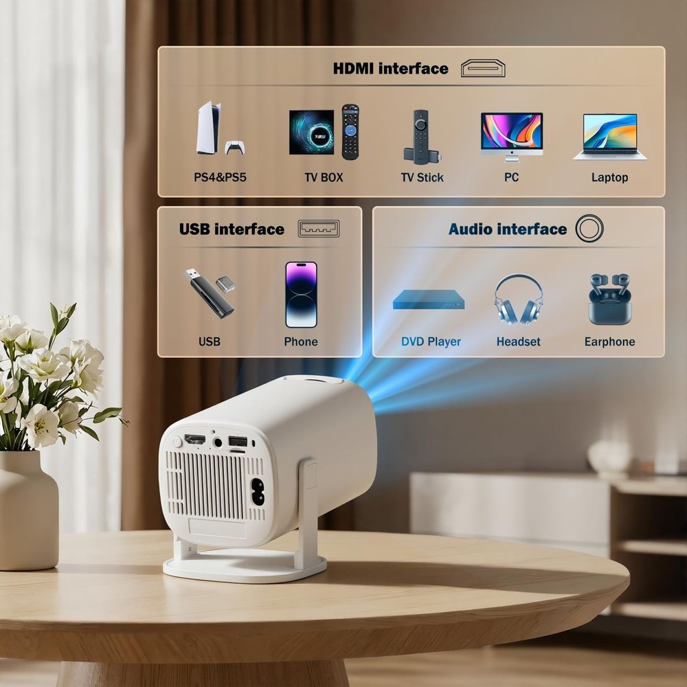 Mini Projector with Wifi and Bluetooth, 4K Protable Projector Build-in Androi...