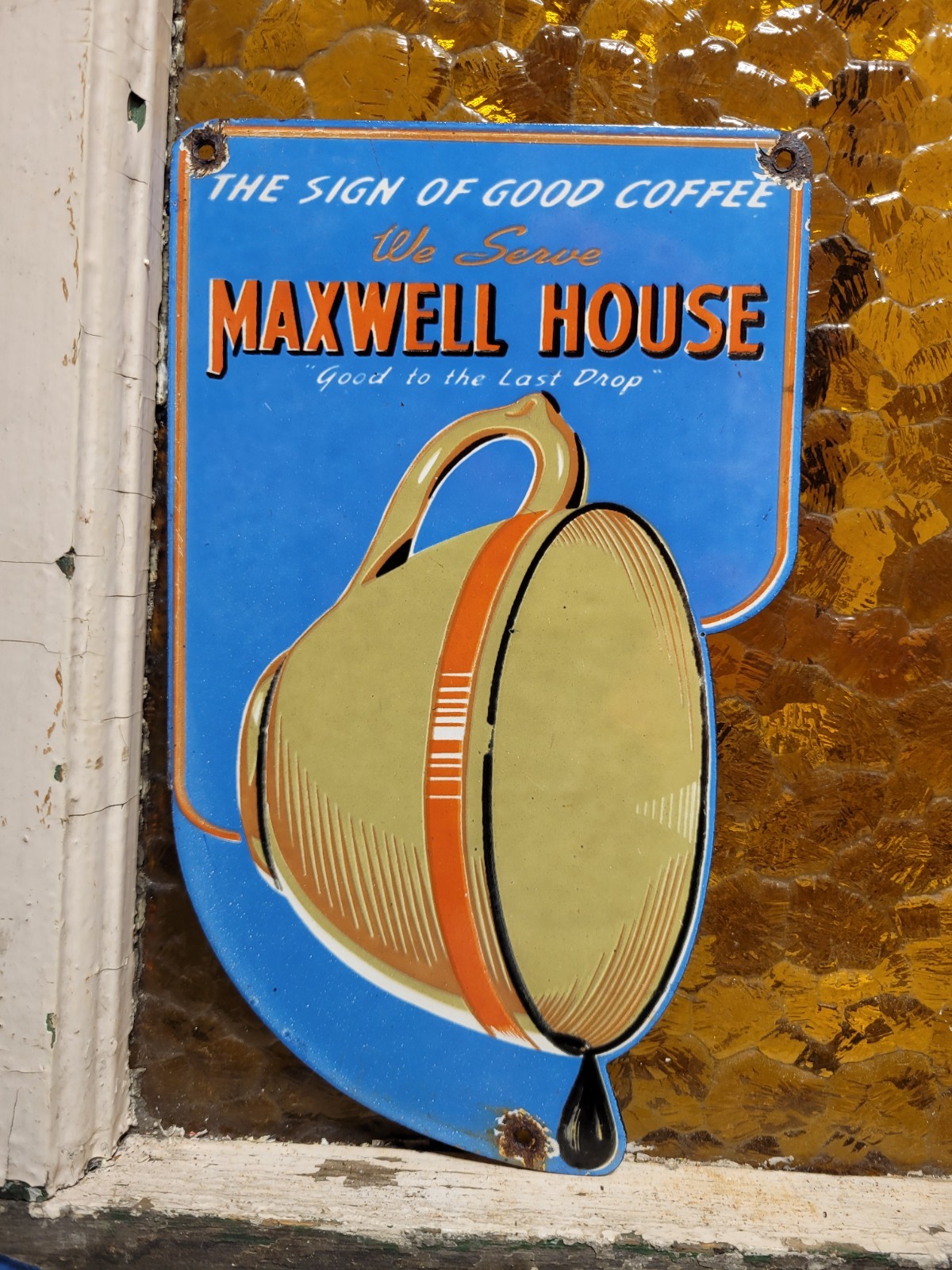 VINTAGE MAXWELL HOUSE PORCELAIN SIGN OLD HOT COFFEE TEA CAFE RESTAURANT BEVERAGE