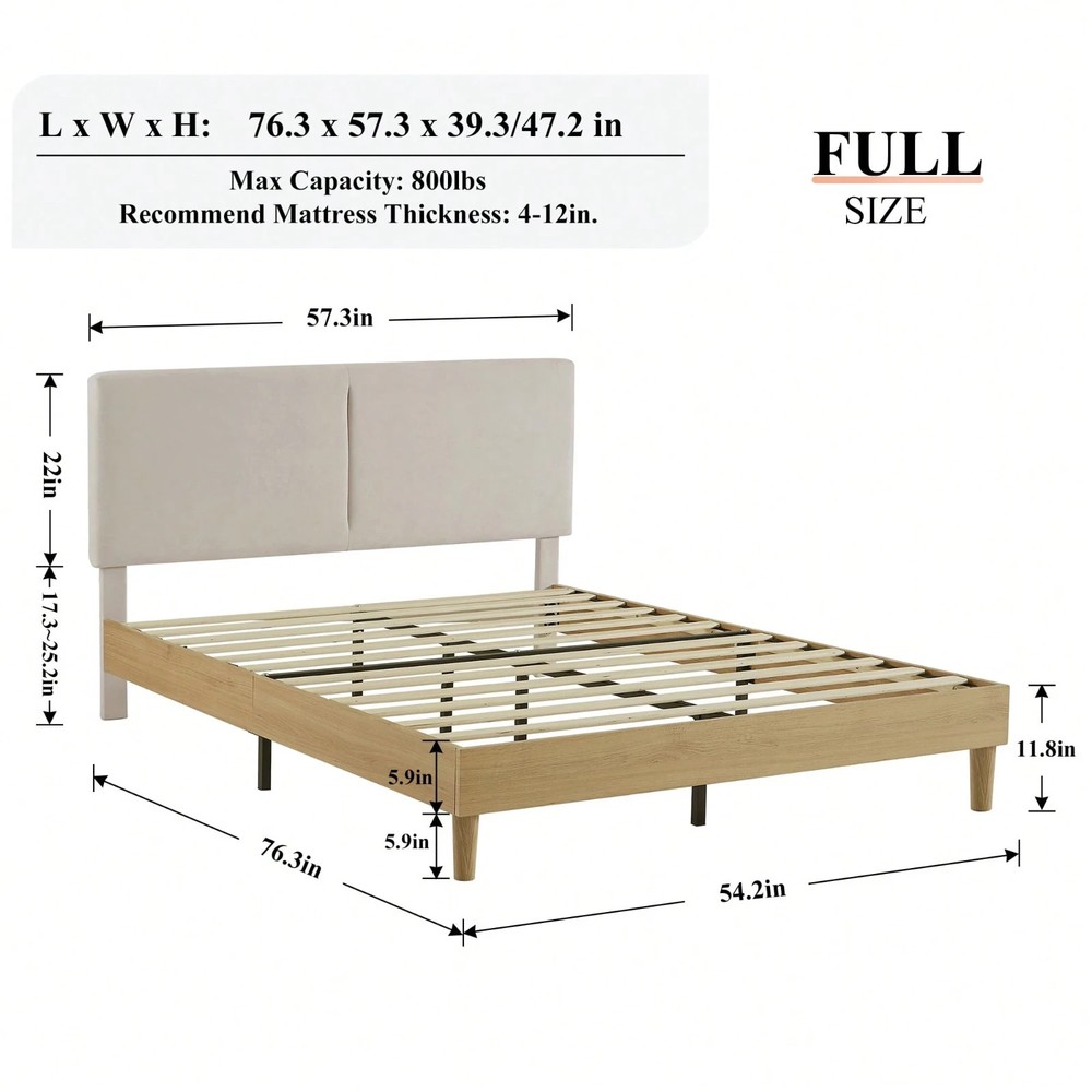 Wood Platform Bed Frame Adjustable Upholstered Head Board Twin/Full/Queen