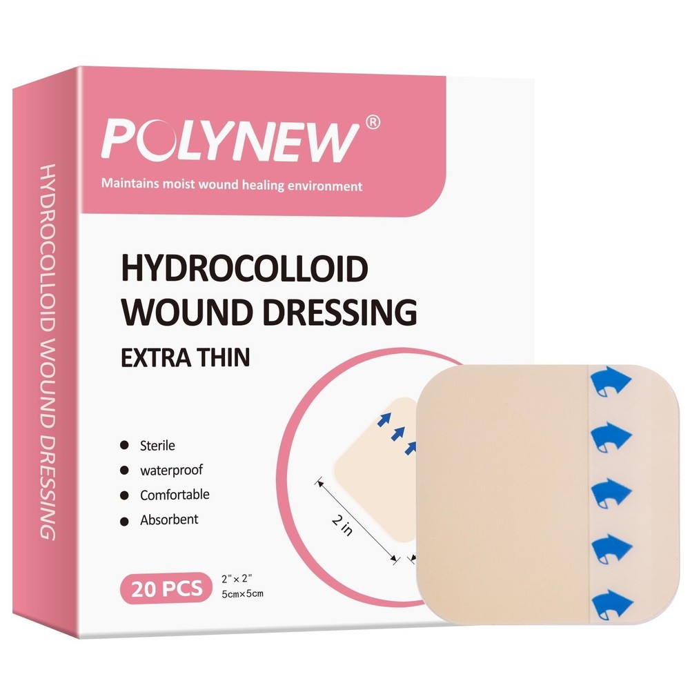 2" x 2"-20 Pack Extra Thin Hydrocolloid Dressing for Light Exudate, Hydrocoll...