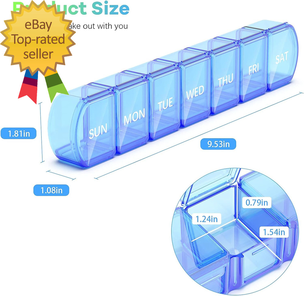 Extra Large Pill Organizer 2 Pack XL Pill Box 7 Day Weekly Pill Case