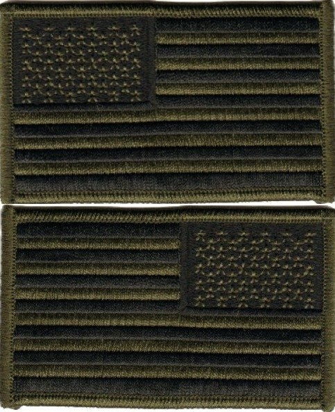 Motorcycle Biker Vest Jacket Patch - 2 USA FLAG Olive & Reverse- 2x3.25" Patch