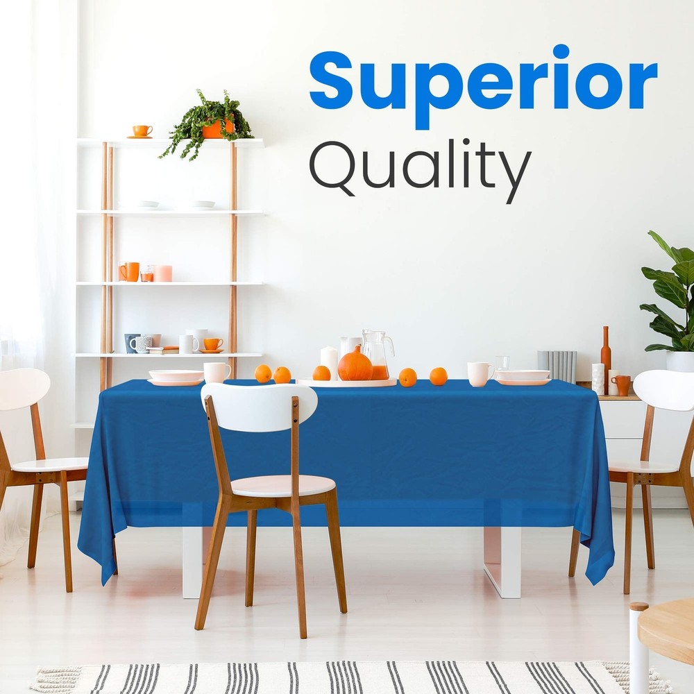 14 Pack Premium Blue Plastic Tablecloth - 54 x 54" x 108" (Rectangle),