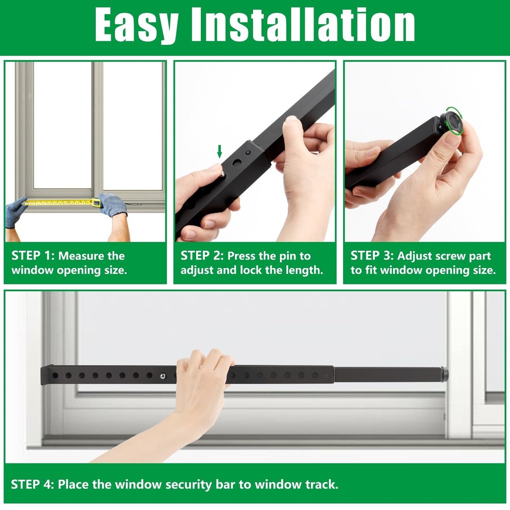 Forestchill Adjustable Window Security Bar, Extends from 17" to 32" Window Lo...