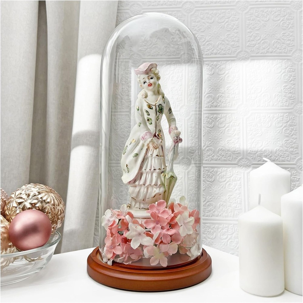 Glass Display Dome for Figurines - Walnut Base