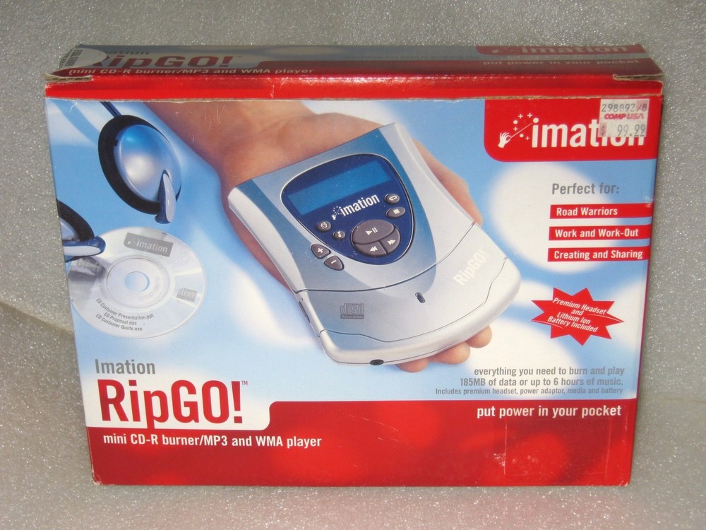 Imation RipGo MP3 WMA Player CD-R Burner; Mini-Disc Open Box With Manual