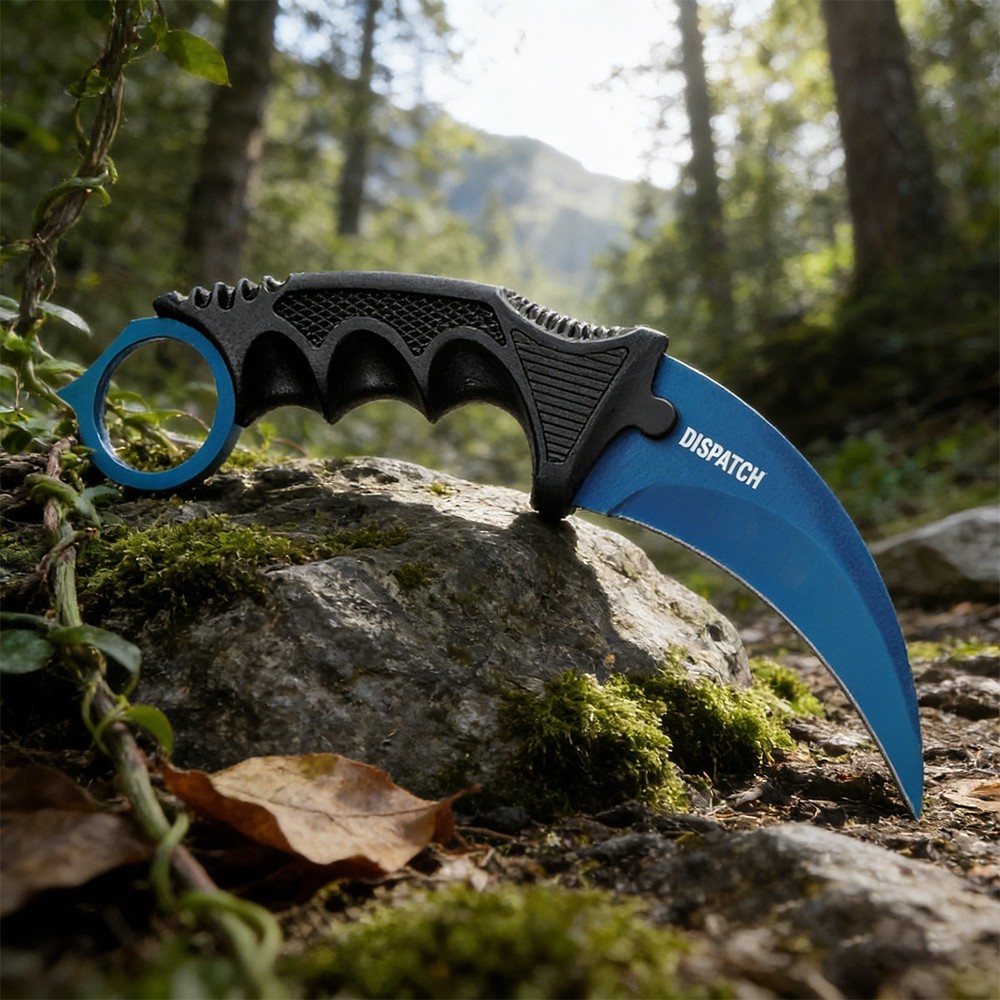 7.5" Tactical Karambit Throwing Knife - Fixed Blade, Hard Sheath Blue
