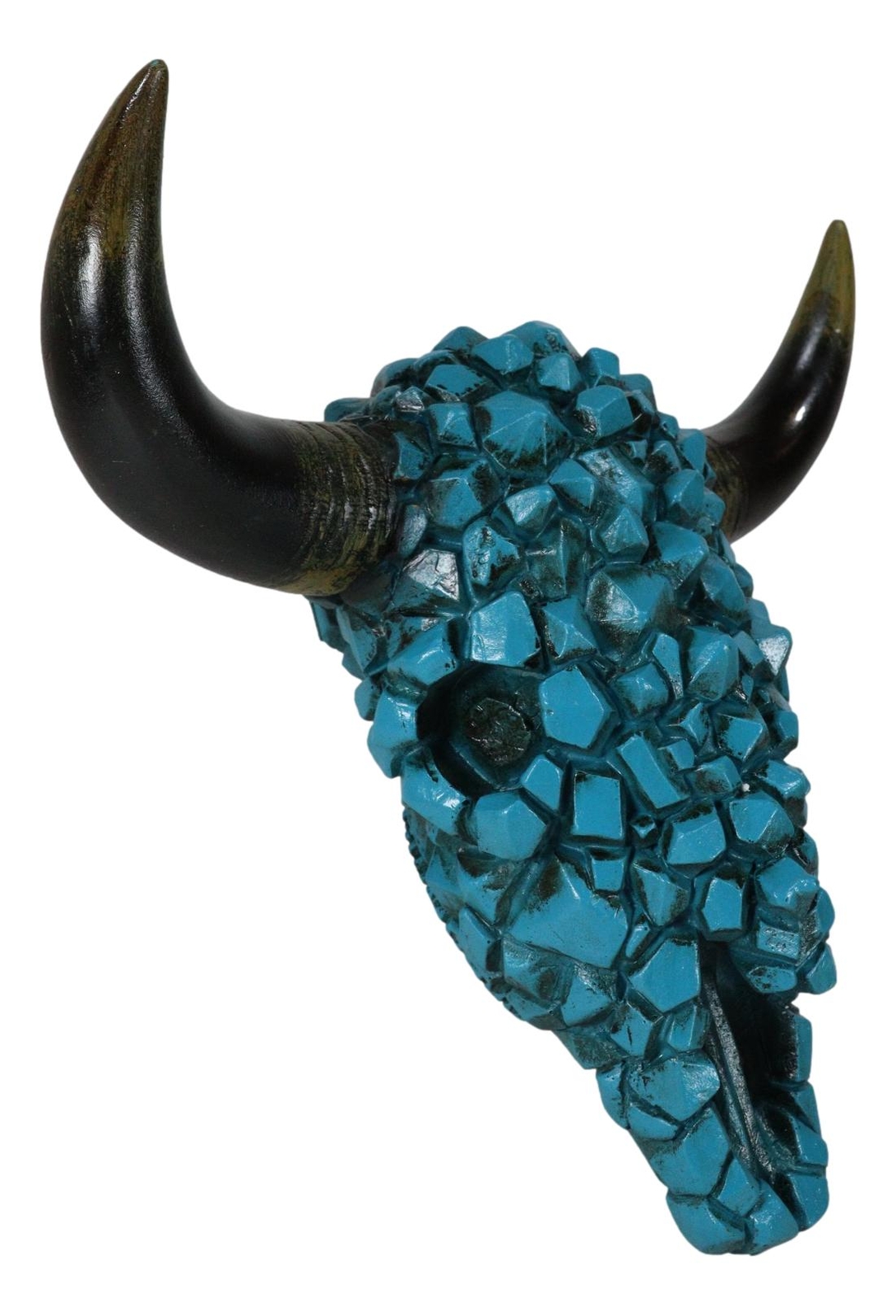 Southwest Steer Bison Bull Cow Skull With Mosaic Turquoise Rocks Wall Decor