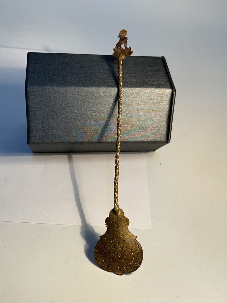 Antique Brass Champlevé Enamel Figural Sphinx Spoon Twisted Handle 19th