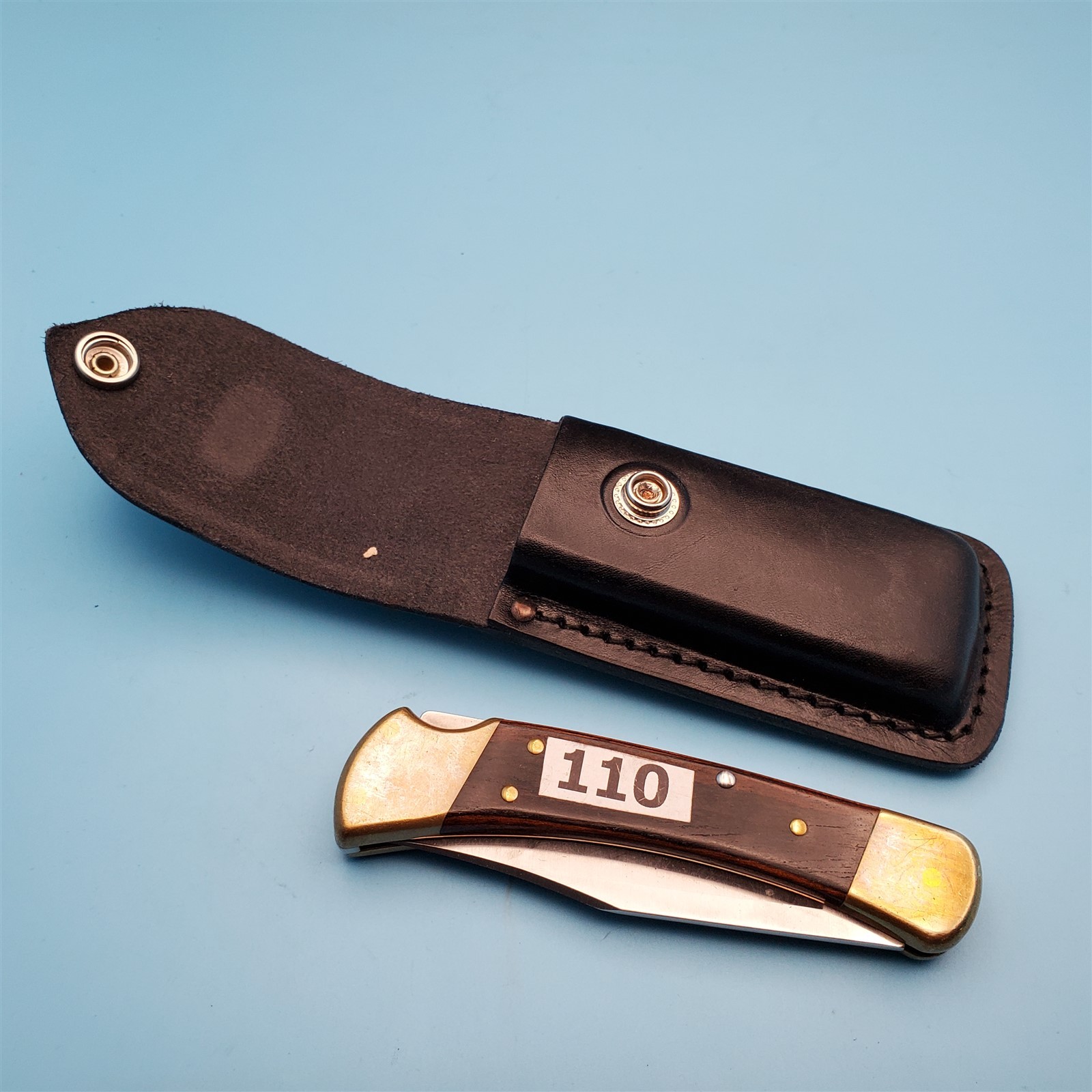 Vintage Buck 110 Pocket Knife Sheath Black Leather Folding Blade Hunter Case 5"