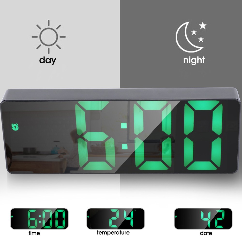 Electronic Clock LED Digital Mirror Alarm Clocks Battery PlugIn DualUse 0712