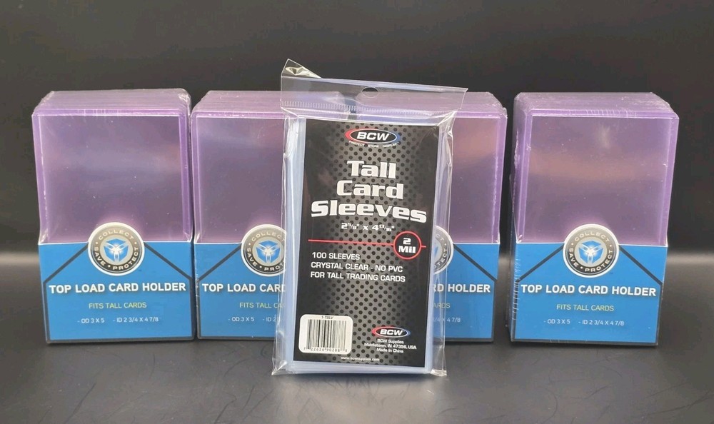 100x CSP Tall Card Toploaders plus BCW Sleeves Tall Boy Top Loaders