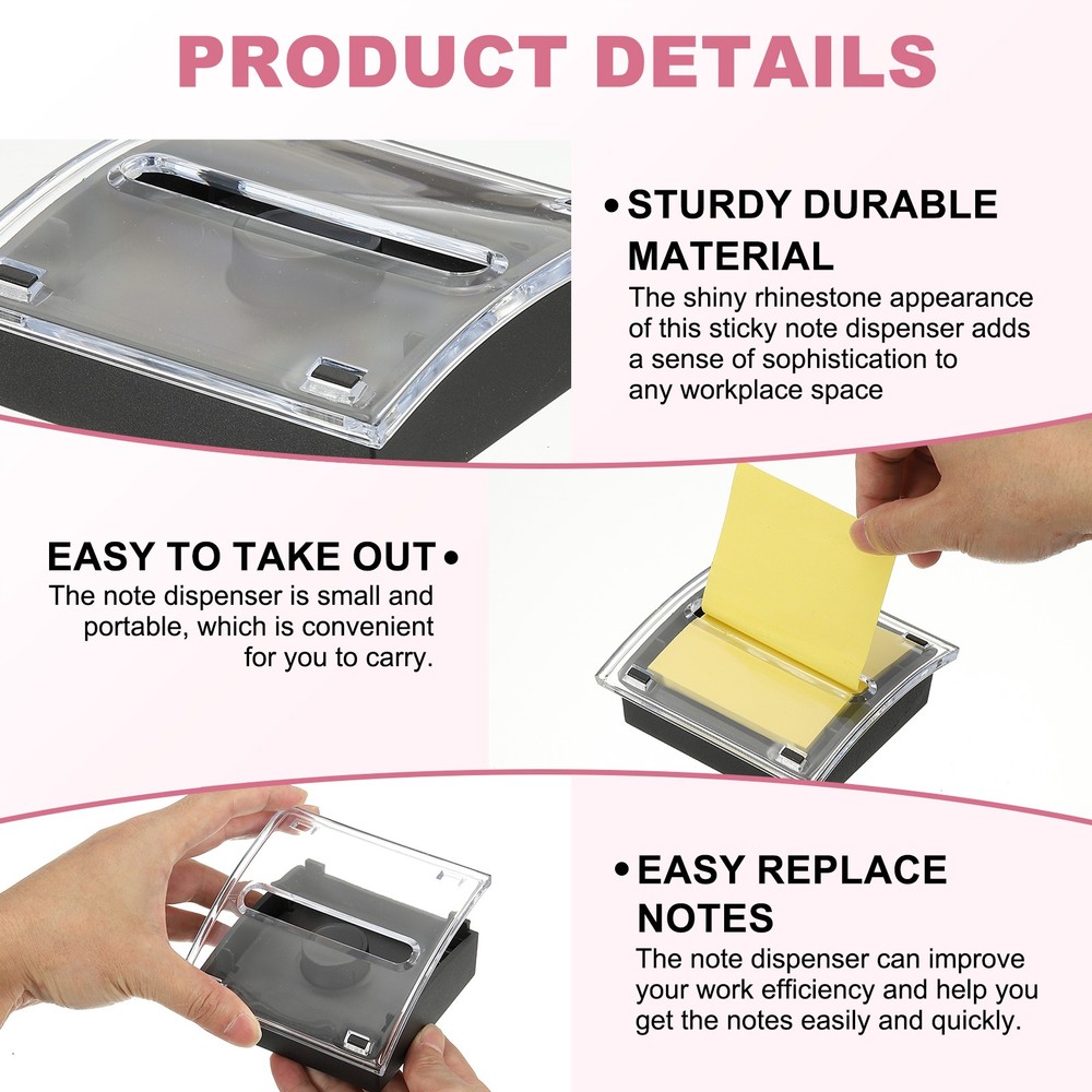 Sticky Note Dispenser, 2Pcs 3x3"Posted Note Holder Sticky Notes, Black